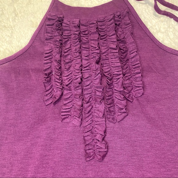Rampage Women’s S Small Dark Purple Violet Ruffle Halter Tie Top Shirt Blouse - Picture 2 of 9
